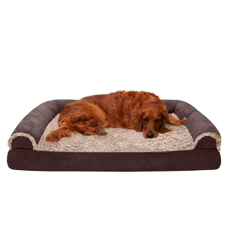 UPC: 0842229124149 | FurHaven Pet Products | Memory Foam Two-Tone Faux Fur & Suede Sofa-Style Couch Pet Bed for Dogs & Cats – Espresso Jumbo