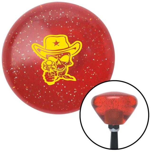 Yellow Cowboy Skull Orange Retro Metal Flake Shift Knob with M16 x 1.5 Insert Auto