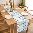 thumbnail image 3 of Table Runner 60 Inches Long for Kitchen Dining, Blue Stripes Dresser Scarf Farmhouse, Dining Table Decorations for Wedding/Parties, Modern Gradient Abstract Ocean Waves Lines 13 x 60 In, 3 of 8