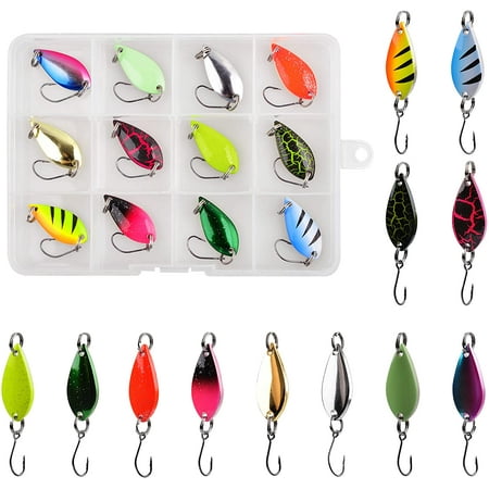 OROOTL 12pcs Hard Metal Fishing Spoon Lure Set with Single Hook Mini Jigging Baits Spoons