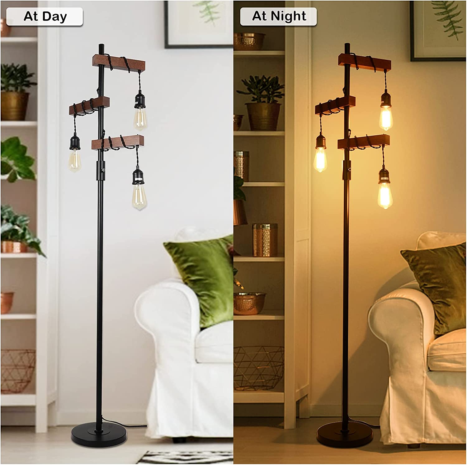 YUEXIA Industrial Floor Lamp Farmhouse Tree Floor Lamp 68 Inch 3 Lights