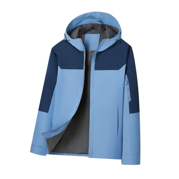 Mens Waterproof Windbreaker Jackets,Men's Lightweight Waterproof Windbreaker Fashion Color Block Raincoat Full Zip Hooded Coat with Pockets Trendy Coats