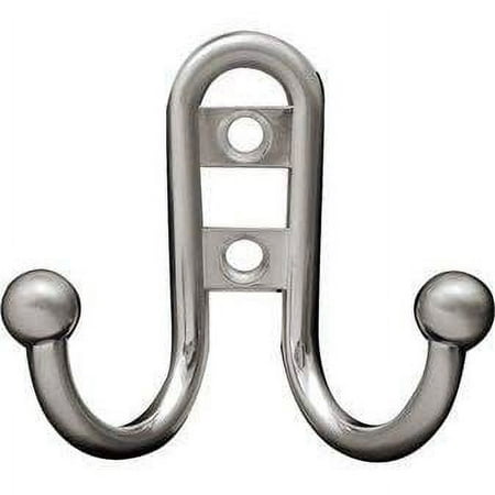 BRAINERD MFG CO/LIBERTY HDW Wall Hook for Clothes, Double Prong With Ball Tip, Satin Nickel, 2.5 x 1.5 x 3-In. 54527