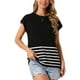 thumbnail image 4 of Chaleco de punto sin mangas de cuello redondo a rayas para mujer Inspire Chic, blusa sin mangas casual, color negro, 4 of 6