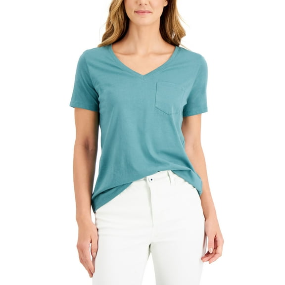 Style & Co Cotton V Neck T-Shirt Sagebrush Green S