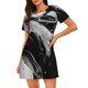 thumbnail image 1 of Fotbe Fluid Black White Paint Swirls Bata de Dormir para Mujer con Estampado, Camisón de Algodón de Manga Corta, Ropa de Dormir Casual, 1 of 6