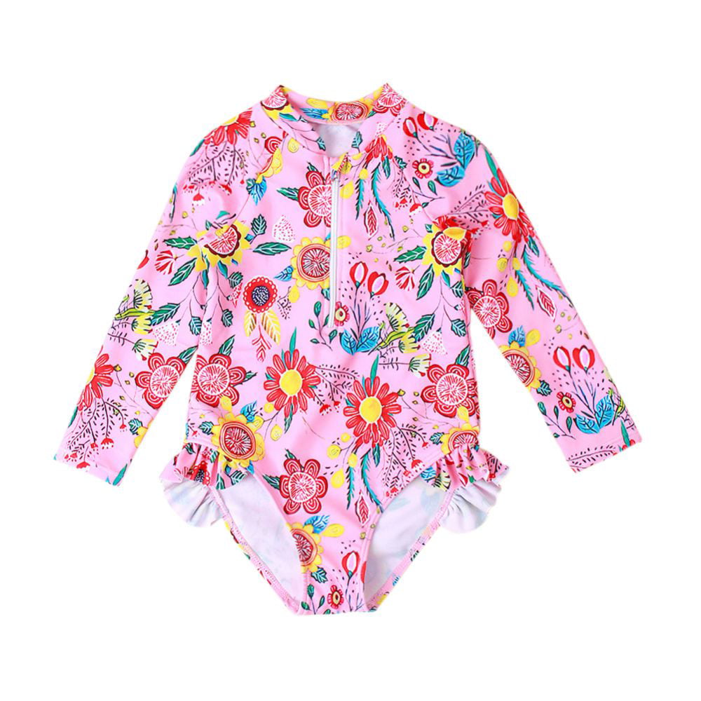 BULLPIANO Toddler Girls Bathing Suit Long Sleeve One Piece Swimsuit ...
