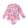 thumbnail image 2 of Uccdo Toddler Girls One-Piece Swimsuit Rashguard Swimwear Kids Long Sleeve Zipper Bathing Suit 2-7T, 2 of 8