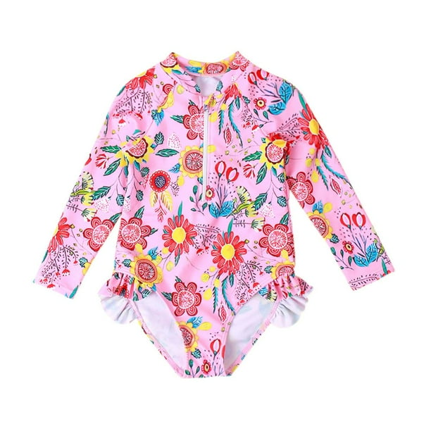 Uccdo Toddler Girls Long Sleeve Rashguard One-Piece Swimsuit Kids ...