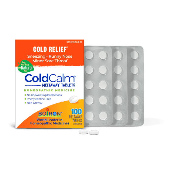 Boiron ColdCalm Tabs - 100 Count for Relief of Common Cold Symptoms Such as Sneezing, Runny Nose, Sore Throat, and Nasal Congestion - Non-Drowsy Cold Calm Meltaway Tablets