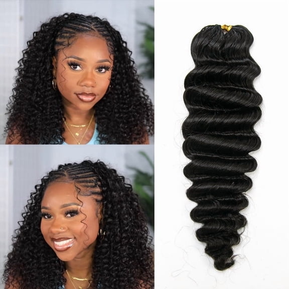 Eayon Deep Wave Crochet Human Hair Extensions-100% Human Hair Miracle Knots Boho Braids Human Crochet Hair Pre-Seperated Knotless Feather Crochet Hair 14 Inch Natural Color 50 Strands/60g