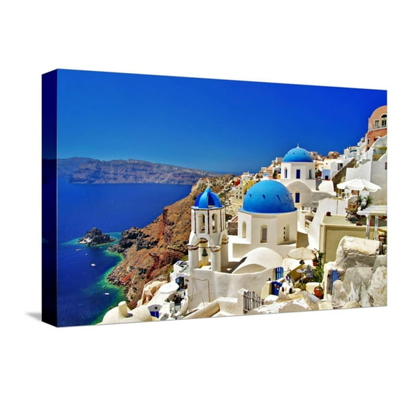 Art.com Amazing Santorini - Travel In Greek Islands Series Stretched Canvas Print Wall Art by Maugli-l, 18" x 12"