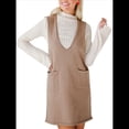 thumbnail image 1 of Vestido Corto de Punto Liso Sin Mangas con Cuello en V y Bolsillos para Mujer Caqui S, 1 of 10