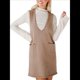 thumbnail image 1 of Vestido Corto de Punto Liso Sin Mangas con Cuello en V y Bolsillos para Mujer Caqui XL, 1 of 10