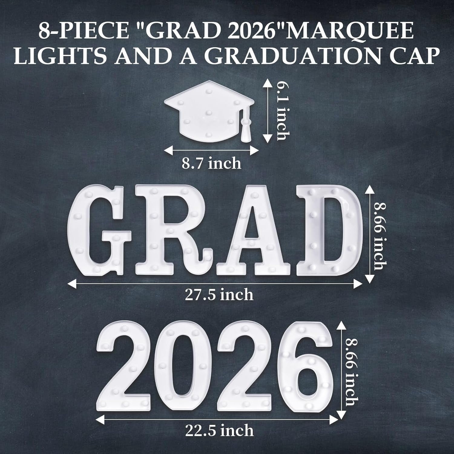 GRAD 2026 LED Light Up Letters Sign with Graduation Cap, Graduation Decorations for Class of 2026 Party, Table or Wall Decor for Kindergarten Preschool High School College