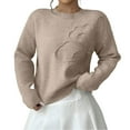 thumbnail image 5 of Women's 3D Floral Sweater Crewneck Drop Shoulder Elegant Pullover (Khaki, M), 5 of 5
