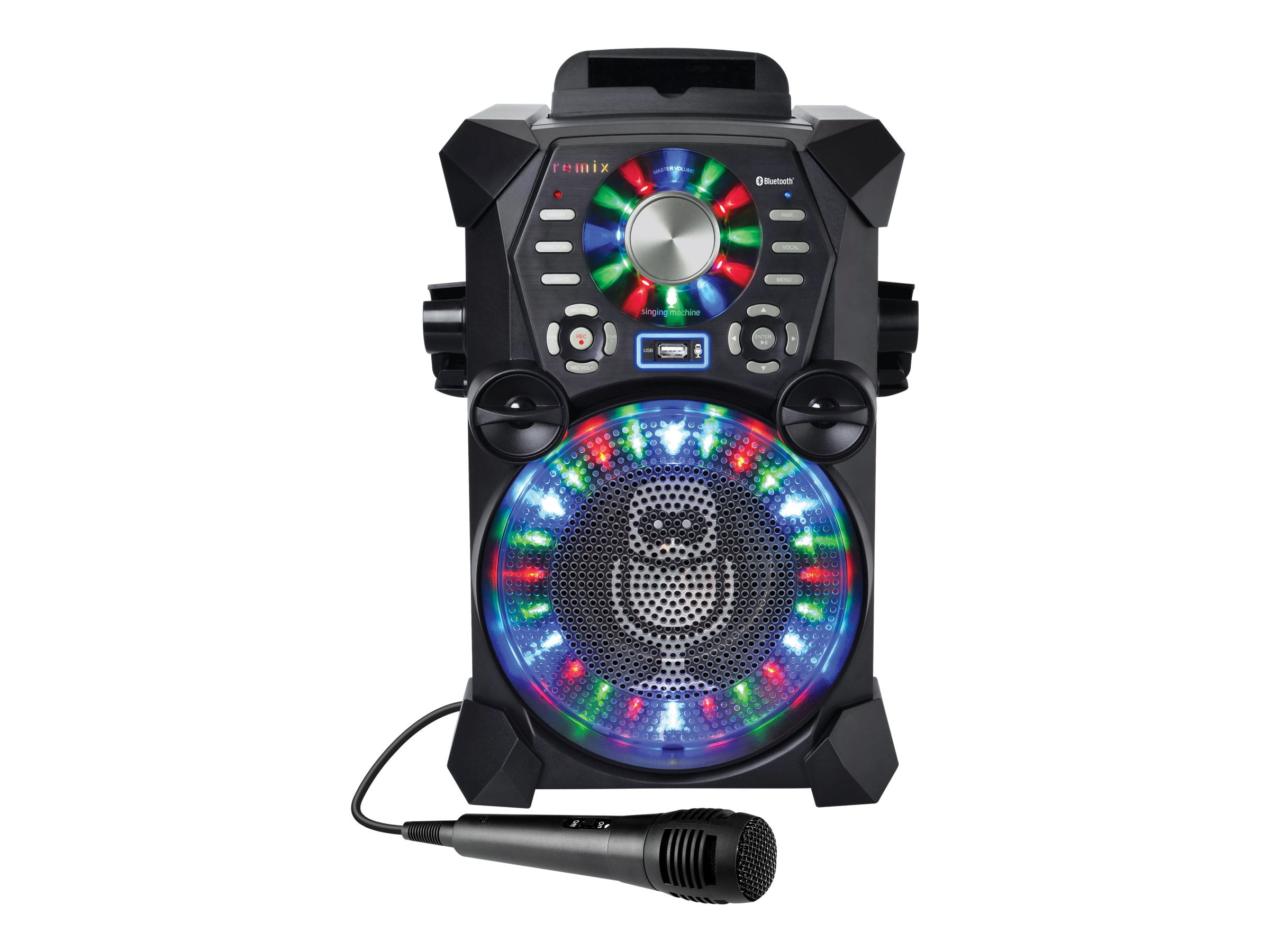 Singing Machine REMIX High-Definition Digital Karaoke System with Resting Tablet Cradle, Wired Microphone and LED Disco Lights