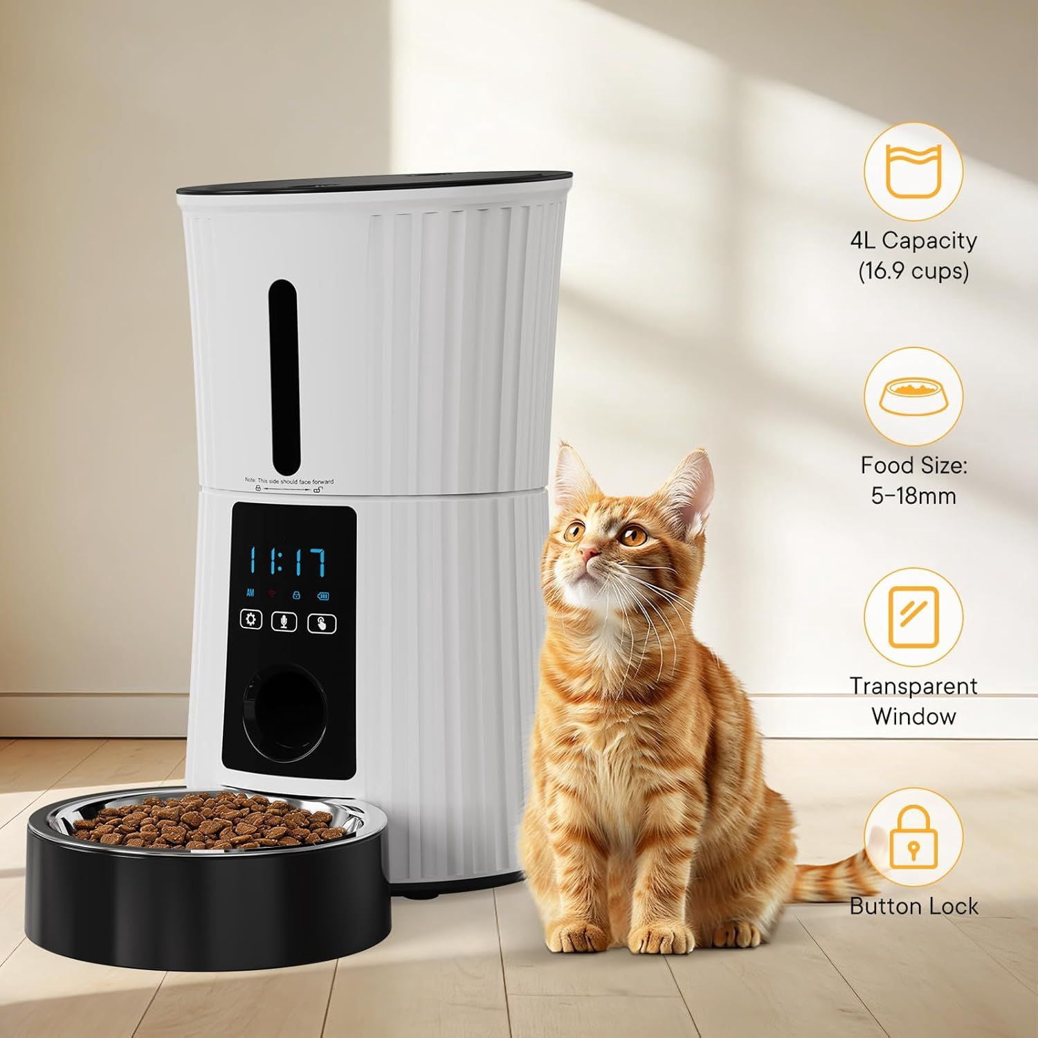 Intelligent Feeder, Equipped With Wifi Application Control Function, A 4-Liter Capacity Intelligent Pet Food Dispenser For Cats And Dog