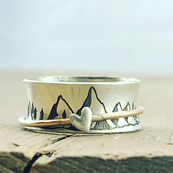 Love Heart Shape Ring Inspiration Ring Jewelry Mountain Ring Retro Decoration Jewelry for Women Finger Rings