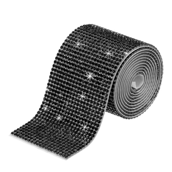 Uxcell 1 Yard 4.5cm Self Adhesive Crystal Rhinestone Diamond Ribbon for Birthday Decorations Black