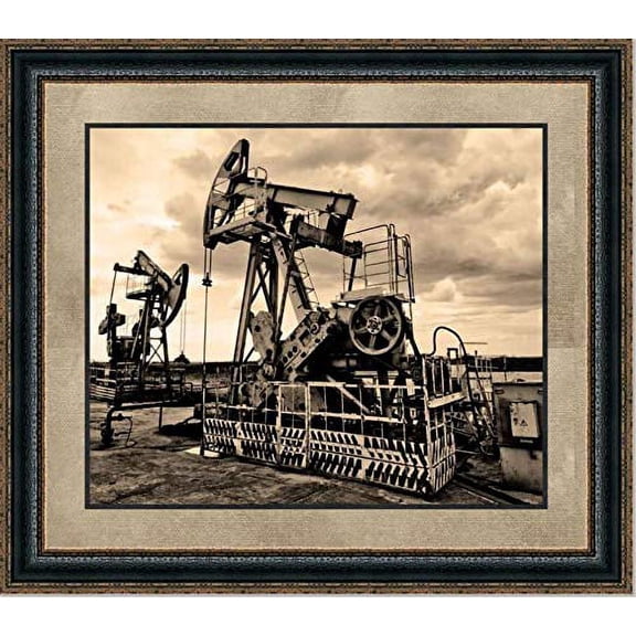 Pump Jack III | Framed Oil and Gas Art in Double Mat | 16L X 19W" Inches