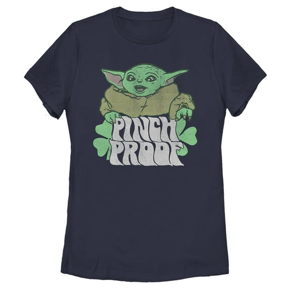 Women's Star Wars: The Mandalorian Grogu St. Patrick's Day Pinch Proof  Graphic Tee Navy Blue 2X Large