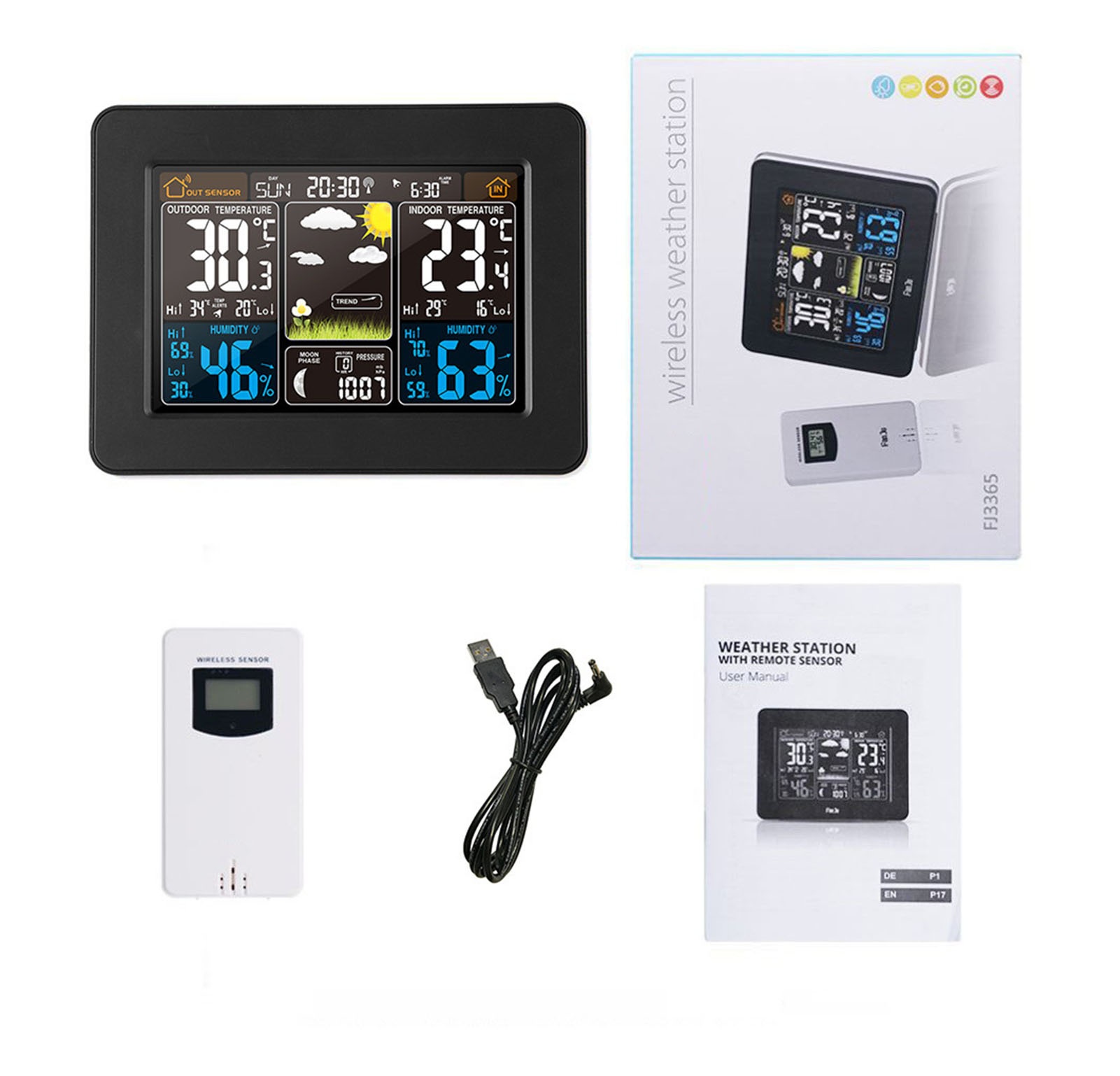 Weather Station LCD LED Screen Weather Clock Indoor Outdoor Wireless Sensing Color Display ,Easy to Operate