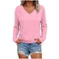 thumbnail image 3 of Horkkom Long Sleeve Shirts for Women Solid Color V Neck T Shirts Casual Loose Basic Tees XL, 3 of 8
