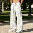 thumbnail image 2 of Kaemgyyd Big and Tall Men's Baggy Wide Leg Sweatpants Side Striped Pants with Drawstring Waist Trousers Streetwear Travel Clothes（White,X-Large）, 2 of 7