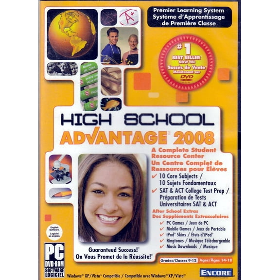 High School Advantage 2008 PC DVD - Complete Student Resource Center - 10 Core Subjects - SAT / ACT College Test Prep
