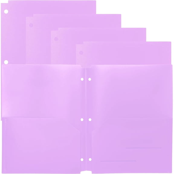 Youngever 6 Pack Heavy Duty Plastic Two Pocket Folders, Binder Dividers with Pocket, 3 Hole Punch Folder with Notches, Binder Folders (Mauve)