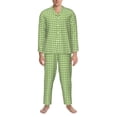 thumbnail image 3 of Fotbe Green Gingham Pijama de Hombre con Estampado de Manga Larga, Conjunto de 2 Piezas, Ropa de Dormir Suave y Cómoda con Bolsillos-Small, 3 of 7