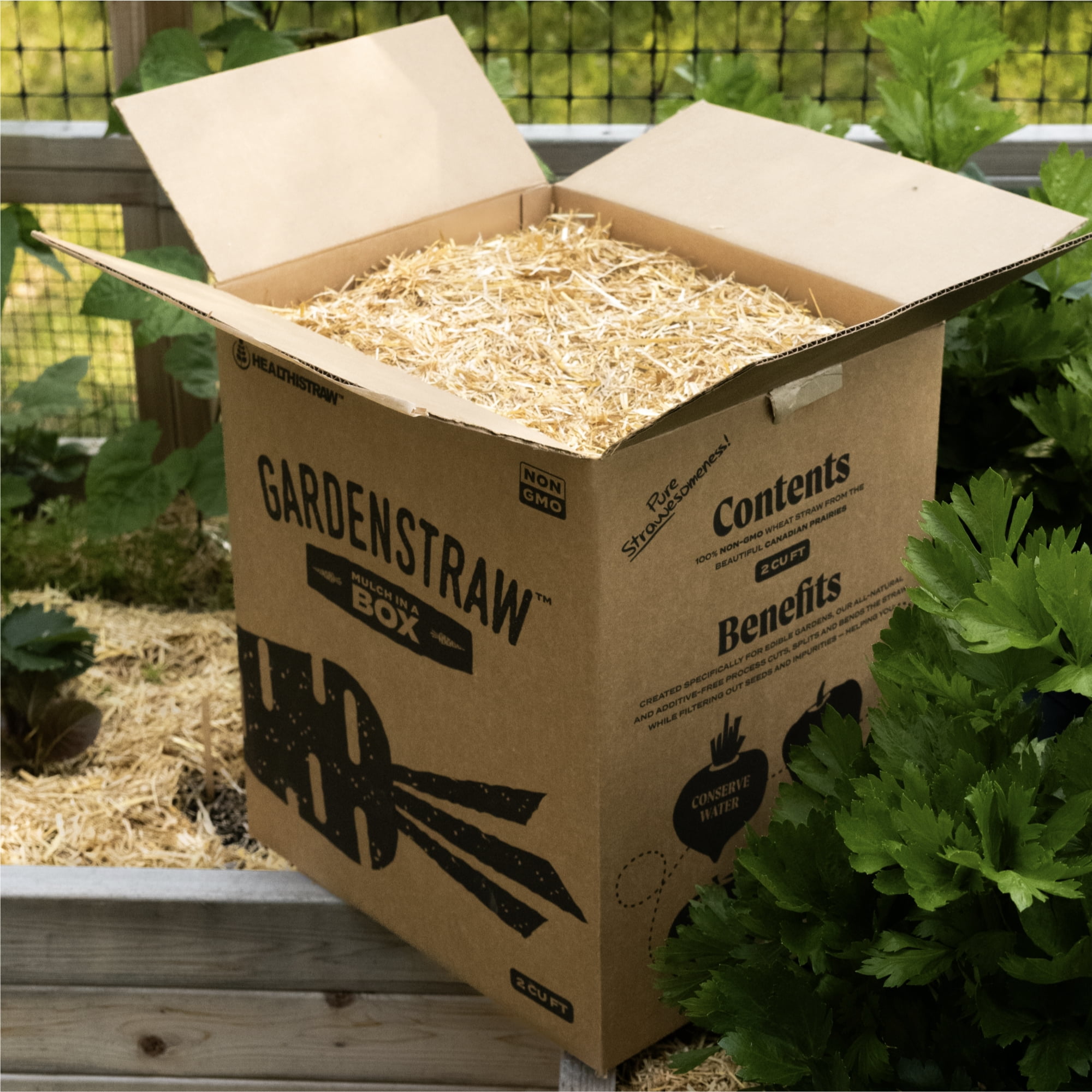 HealthiStraw GardenStraw Mulch, 2 cu ft (8 lbs) – All-Natural Wheat Straw for Gardens, Veggies, Lawns – Sustainable, Water-Saving, Weed-Blocking, Cleaned, No Plastic