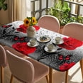 thumbnail image 3 of Valentine's Day Table Cloths for 4 Foot Rectangle Tables, Red Rose Floral Watercolor Butterfly Flowers Patio Waterproof Elastic Fitted Tablecloths, Washable Rectangular Table Cover for Camping, 3 of 8