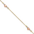 thumbnail image 4 of Auriga Fine Jewelry 14K Tri-Color Gold Puffed Heart Anklet 10inch for Women, 4 of 6