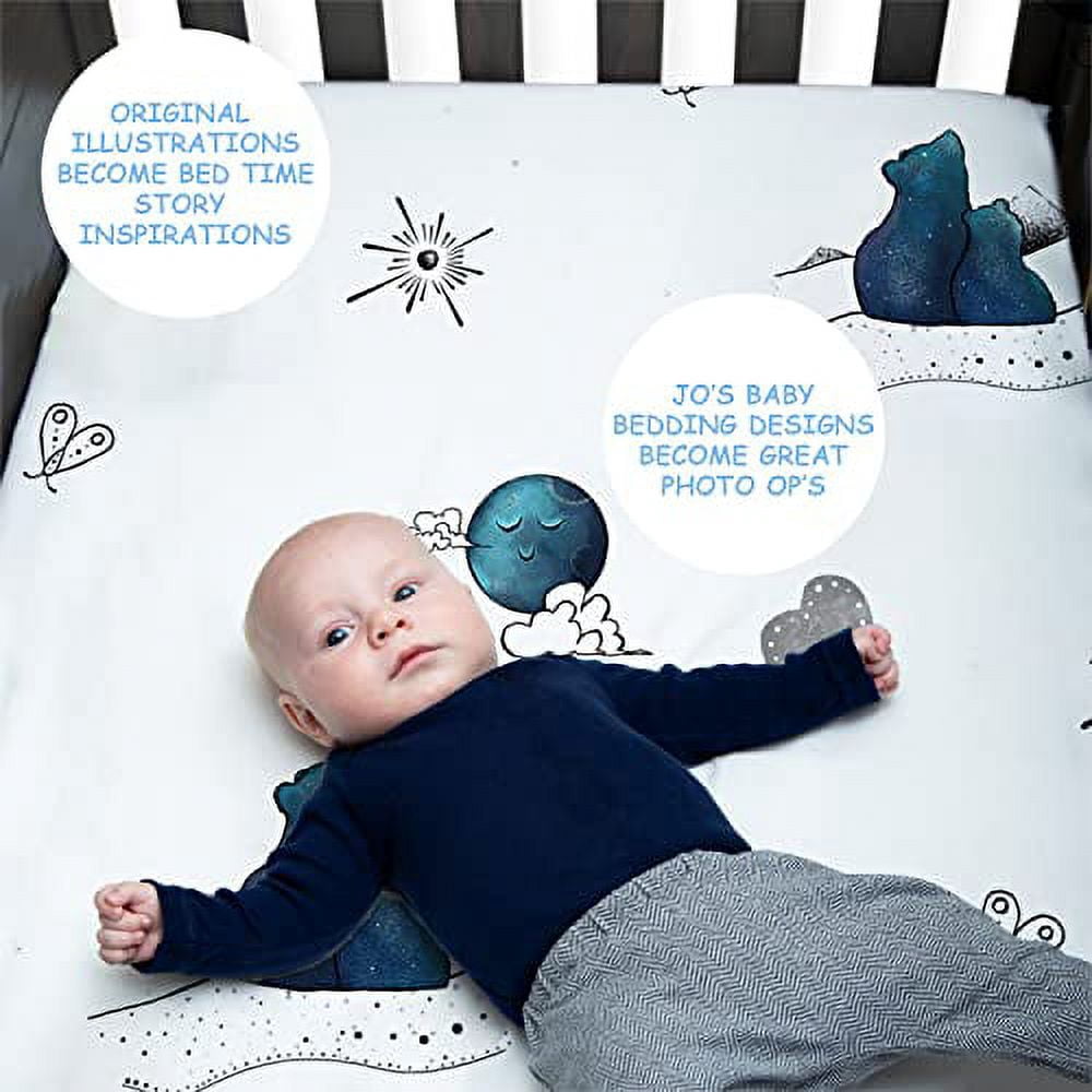 JumpOff Jo - 2 Pack Fitted Crib Sheets, 100% Cotton, Standard Crib 28 in. x 52 in. - Galaxy and Mama Bear