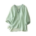 thumbnail image 2 of Green Women's Short Sleeve T-shirt, Women'S Fashionable Casual Solid Color Cotton And Linen Top Shirt Button T Shirt,Women's Short sleeve T-shirt XXL, 2 of 8
