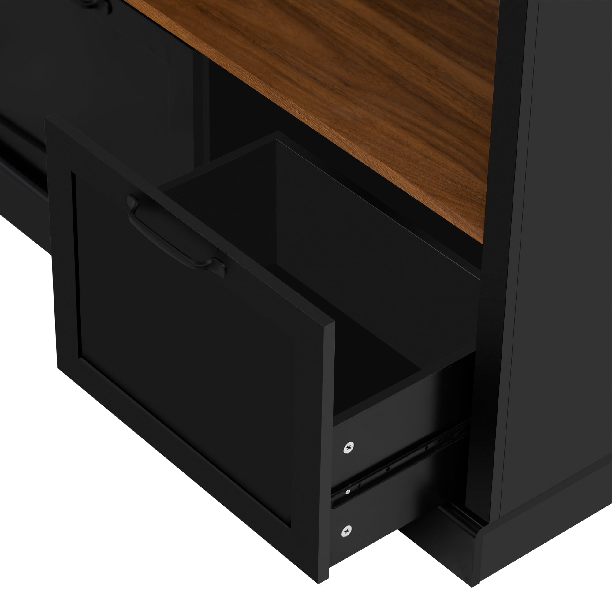 T-Foyer Farmhouse Black Hall Tree with 4 Hooks, Bench & Cabinets, Wooden Rustic Entryway Organizer with Open Storage & 2 Drawers