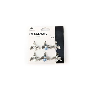 Blue Moon Beads Silver Metal Angels Charms for Jewelry Making, 6 Piece