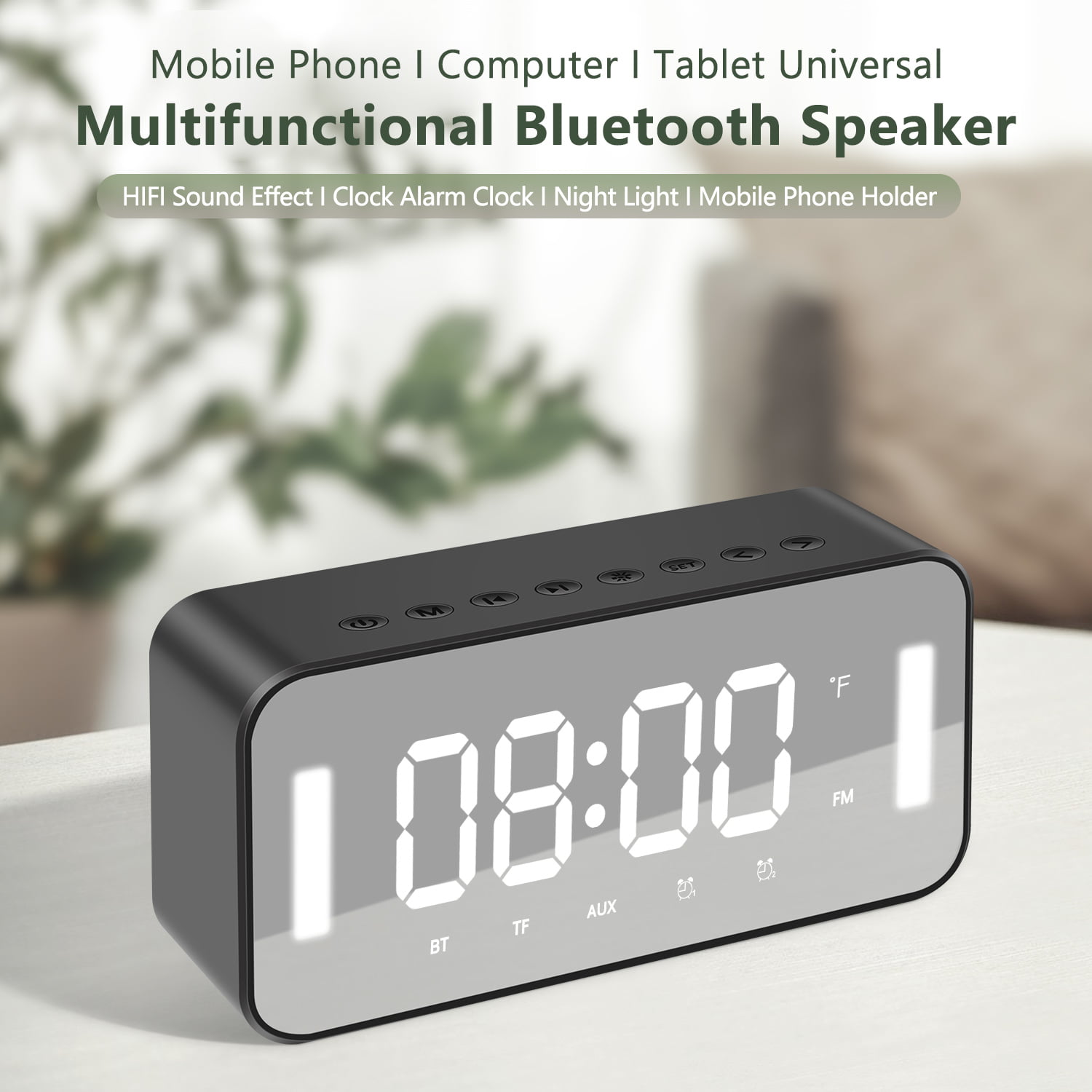 3-in-1 Wireless Bluetooth Speaker with Subwoofer, Alarm, Mirror Clock –  GizModern