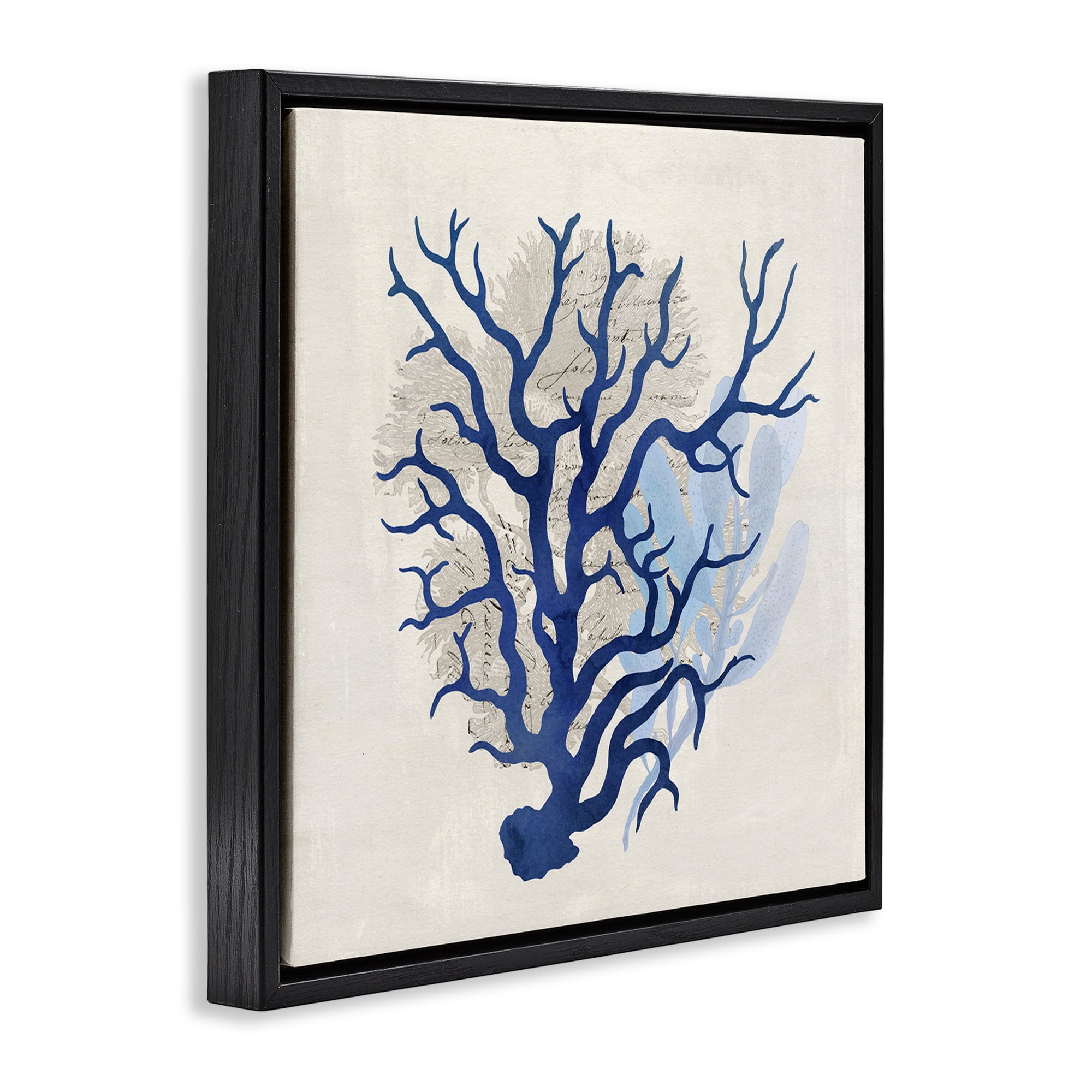 Stupell Industries Blue Coral Branches Nautical & Beach Painting Black Floater Framed Canvas Art Print Wall Art, 25 x 25