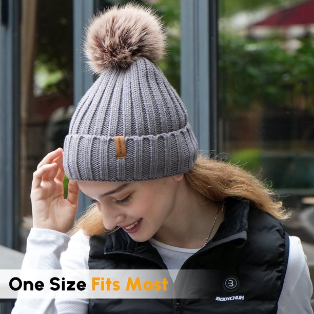 Winter Beanie Hat for Women with Pompom Warm Fleece Lined  display picture 1