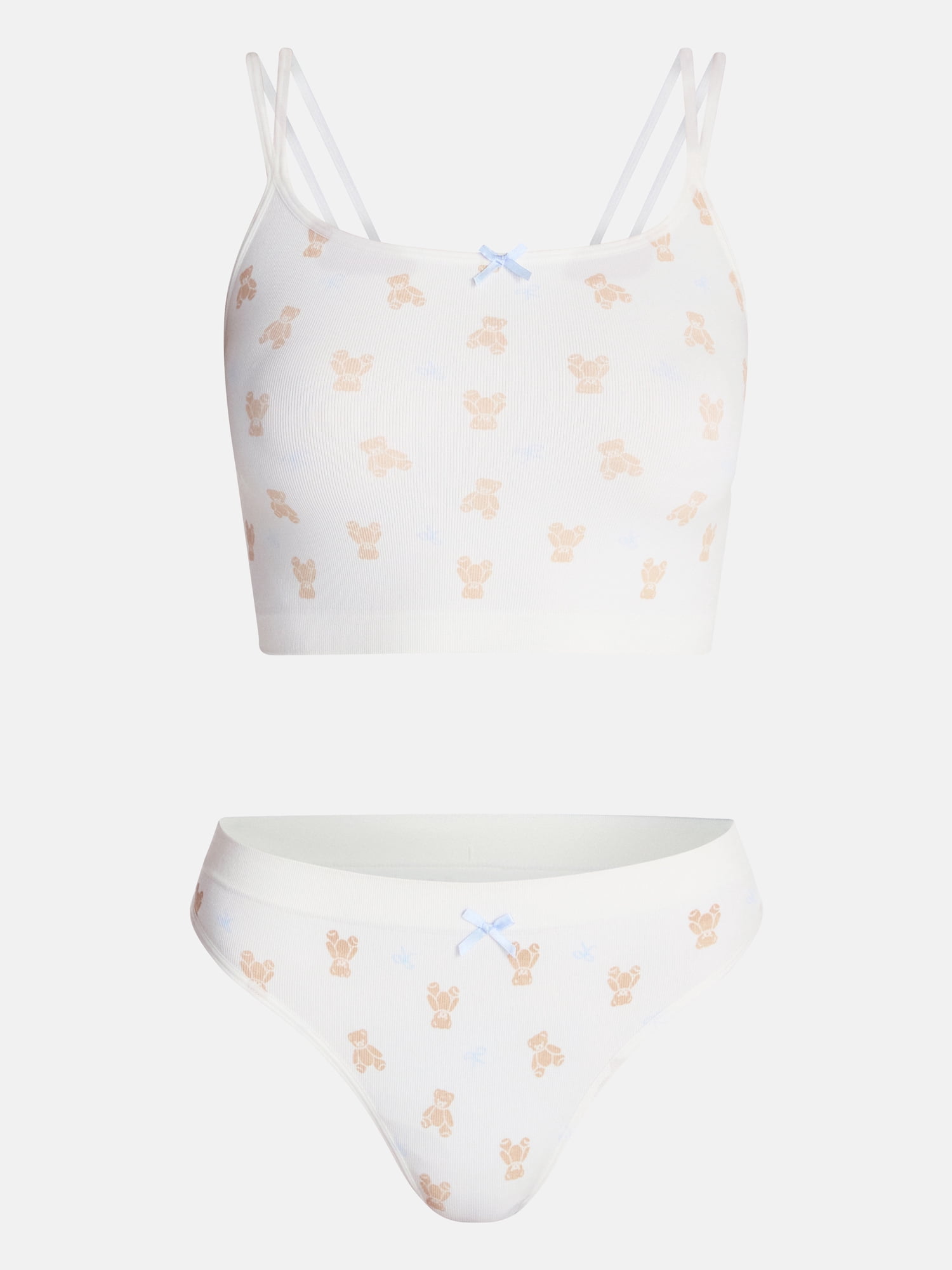 No Boundaries Seamless Cami Bra and Thong Panties Set, 2 Piece, Women's XS-XXXL