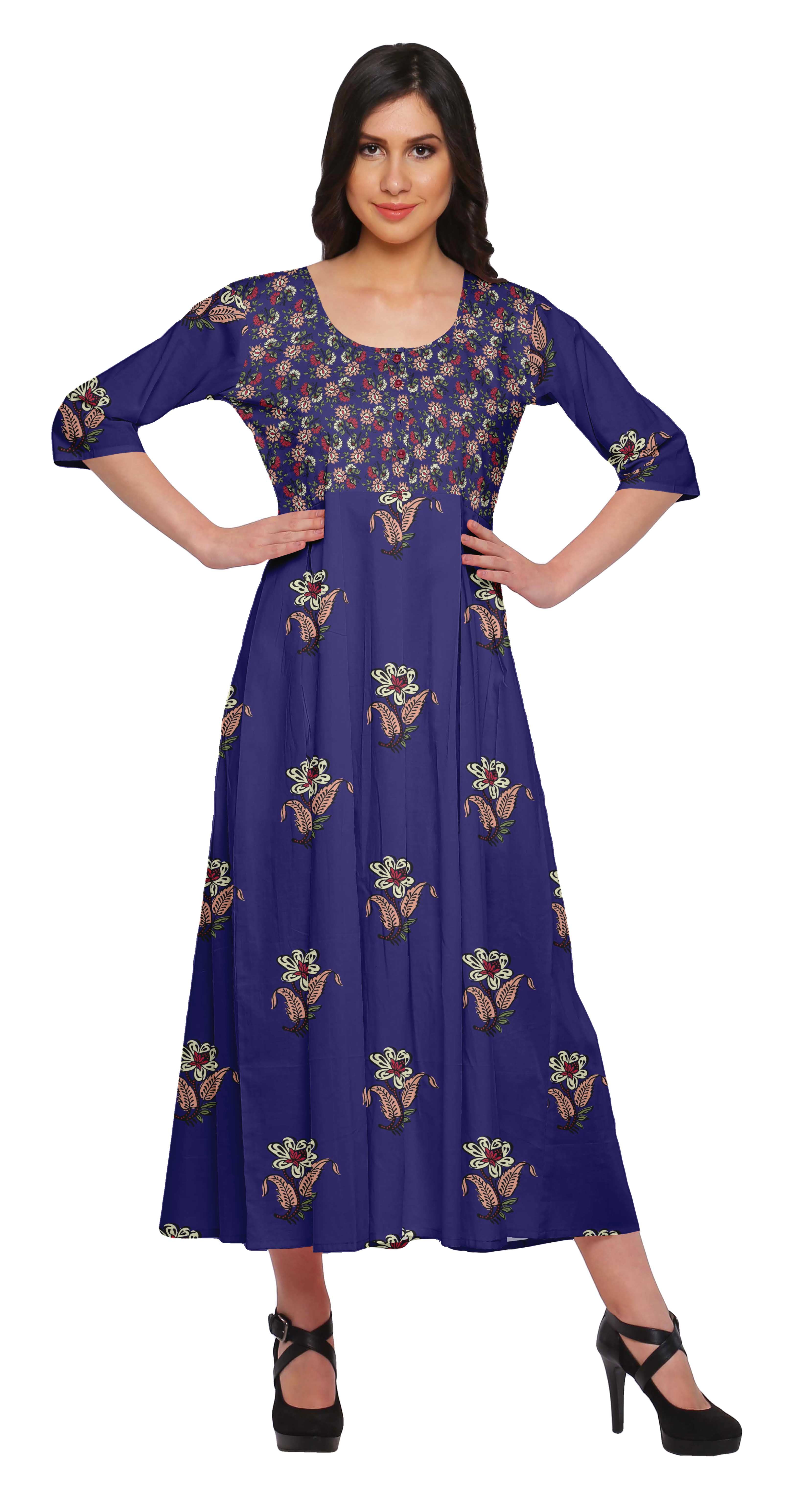 Details about   Women Multi Color 3/4 Sleeve Cotton Kurti Round Neck Printed Comfortable 