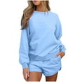 thumbnail image 4 of Women 2 Piece Outfits Sweatsuit Casual Long Sleeve Pullover and Shorts Sets Travel Tracksuit, 4 of 6