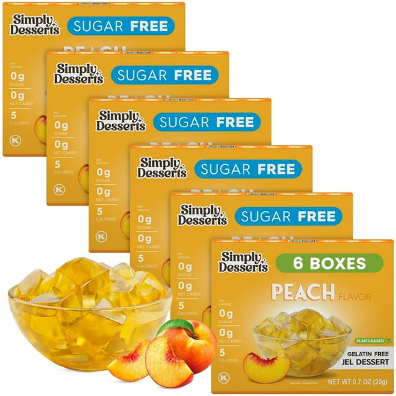 Simply Desserts Sugar-Free Peach Jel, MDA05 6-Pack - Vegan Dessert, Keto Snacks, Diabetic Friendly & Kosher, 1.7 Oz Ea