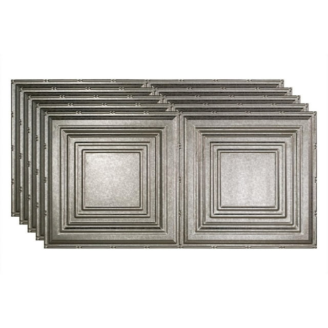 FASÄDE Traditional 3 Decorative Vinyl 2ft x 4ft Glue Up Ceiling Panel in Galvanized Steel (5 Pack)