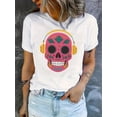 thumbnail image 1 of Women Crewneck Print Short Sleeve T-Shirts Summer Tees Loose Fit Graphic TopsHalloween Skull Print Comfy T-Shirt, Round Neck Short Sleeve Sports Tee, Women's ActivewearFather's Day, Mother's Day, N, 1 of 6