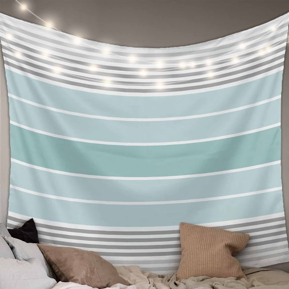 Aqua Ombre Stripes Small Tapestry for Bedroom Wall Hanging Tapestry, Modern Abstract Stripes Aesthetic Ceiling Backdrop Tapestries Poster Blanket Wall Decor for Teens Room Living Room Dorm 23" x 28"