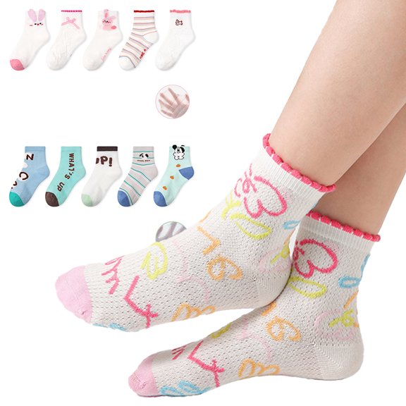 Nmmacb 9M-5Year Toddler Socks 5 Pairs Infant Baby Kids Socks for Boy Girls Spring Summer Thin Mesh Cute Cartoon Fall Breathable Socks